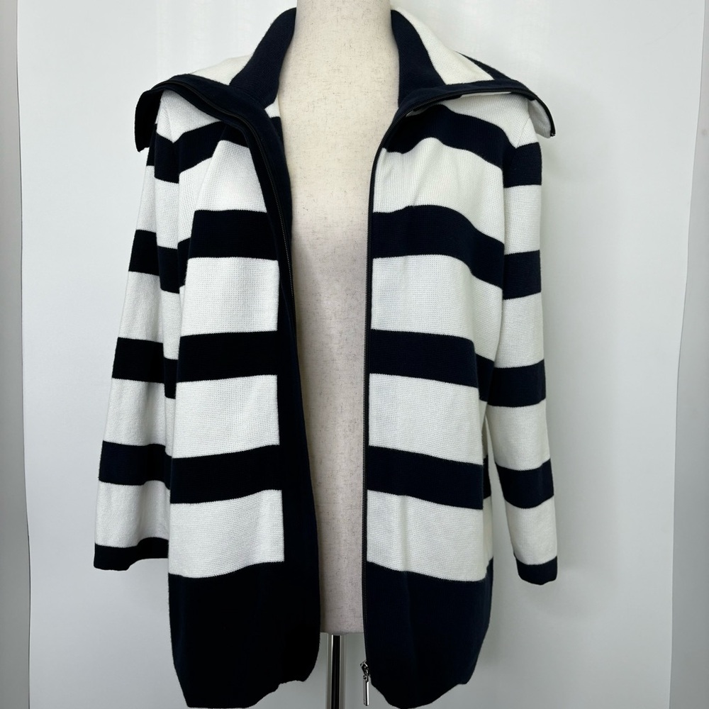 Chaps Women’s Nautical Inspired, Zipper Shawl Collar Sweater, EUC